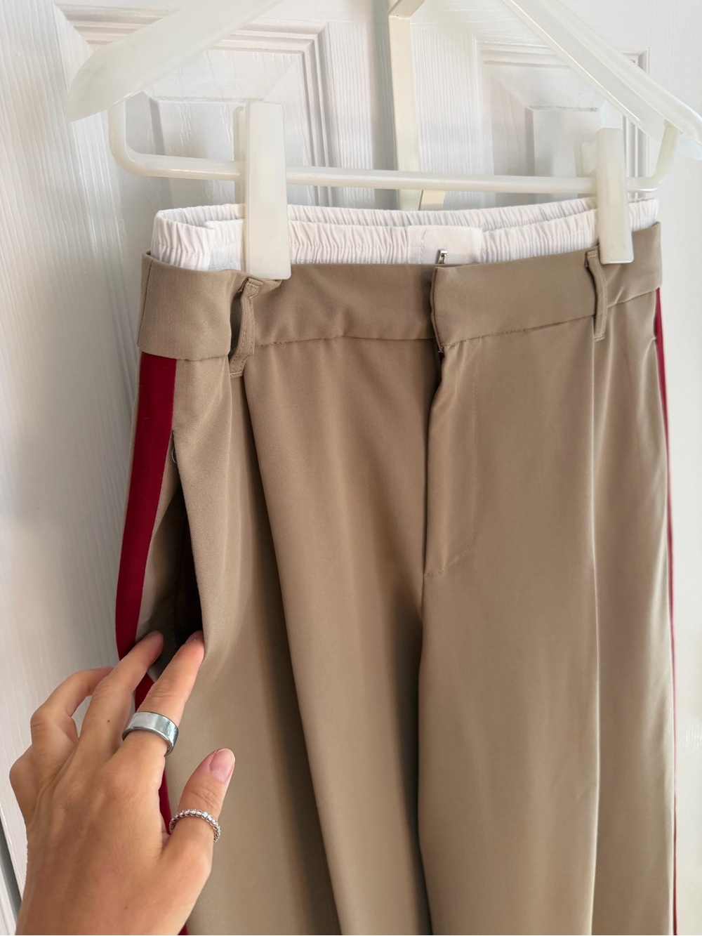 Zara Beige Wide Leg Pants Size Small With Red Stripes - Picture 3 of 7